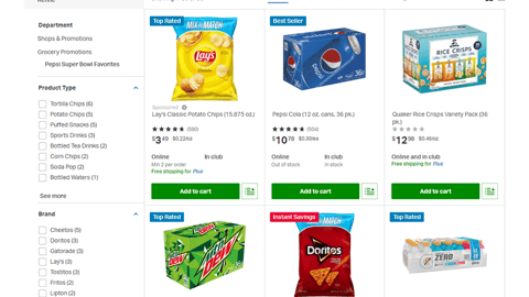 Sam's Club PepsiCo/Frito-Lay Super Bowl E-Com Page